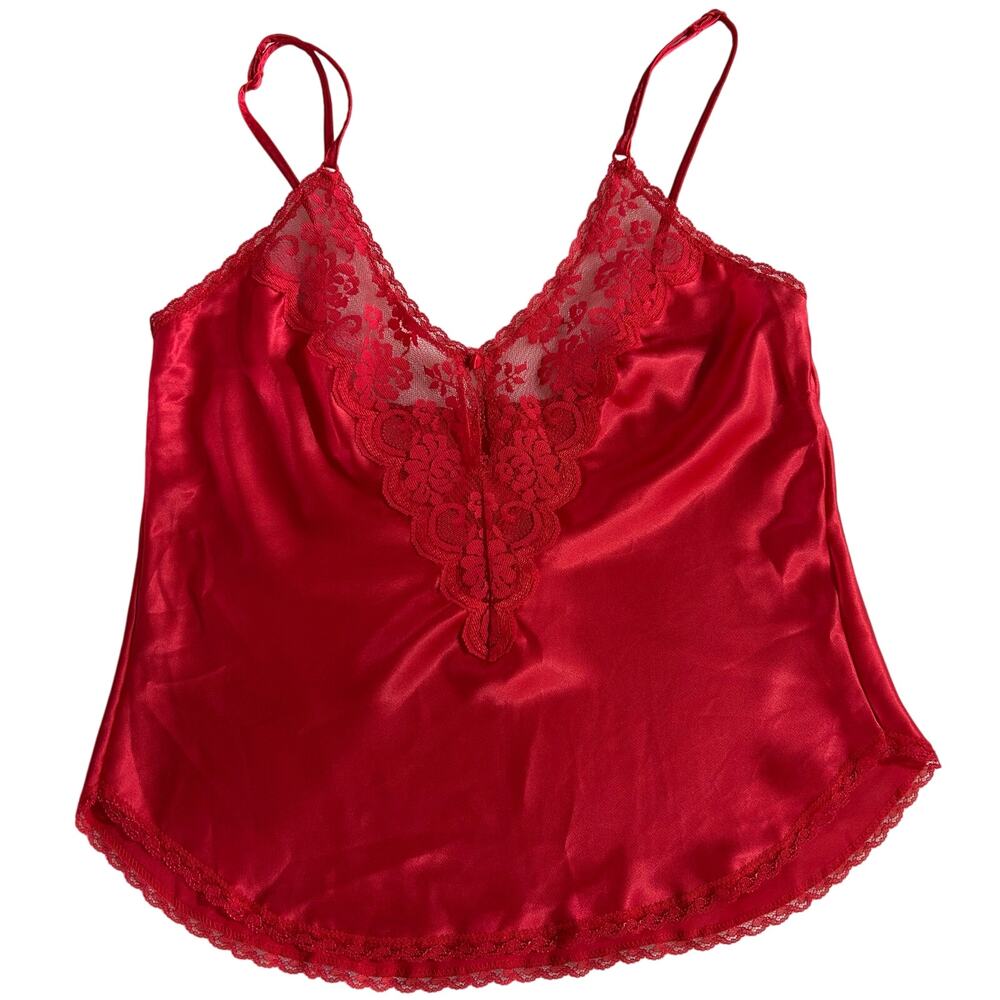 Vintage Chantilly Maidenform Size 32 XS Lace Satin Slip Cami Top Red Union Made